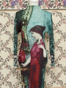 Issey Miyake Pleats Please Inspired buntes Ölgemälde Muster langes Kleid - Bild 1 von 9
