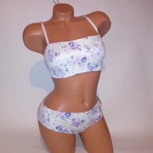 Victoria Secret Set Medium Bra & Panty Love Cloud White Purple Floral Convertibl - Picture 1 of 12