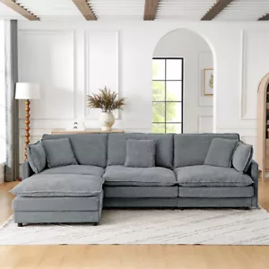 4 Seater L-Shaped Sectional Sofa Couches Oversized Comfy Couch Sofa with Ottoman - Picture 1 of 11