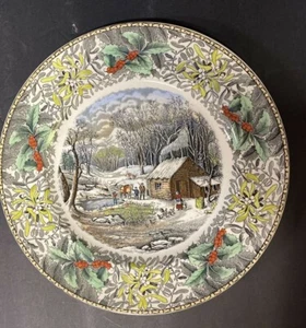 10.5" Scarce Adams Currier Winter Scenes A Home in the Wilderness PLATE pottery - Picture 1 of 2