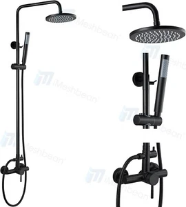 Bathroom Black 8“Rainfall Shower Mixer Faucet Unit Wall Mounted Hand Spray Tap - Picture 1 of 19