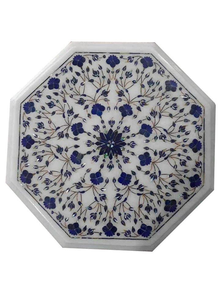 12" Marble side end Table Top Inlay Semi Precious Stones Floral Handmade art - Image 1 of 1