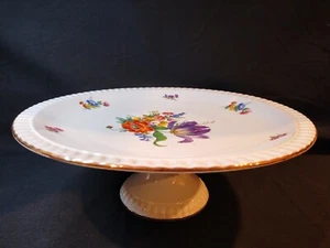 Bareuther Waldsassen Bavaria Germany Porcelain CAKE STAND Painted Flowers Gilt A - Picture 1 of 13