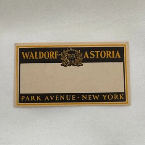 Vintage Travel Luggage Label Waldorf Astoria Park Avenue New York NY - Picture 1 of 2