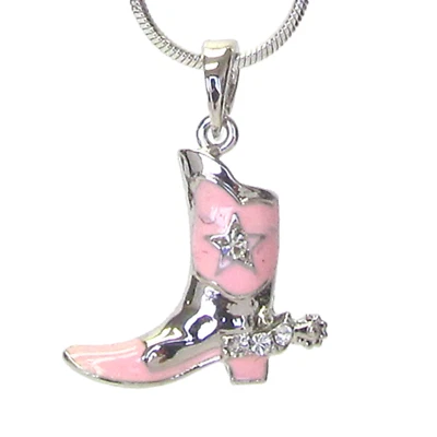 Crystal Cowgirl Pink Boot Pendant Necklace White Gold - Image 1 of 4