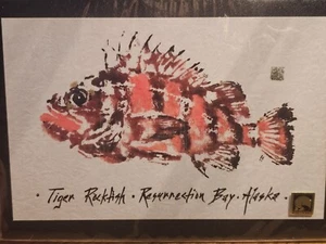 Tiger Rockfish Kunst Gyotaku Kartendruck 7"×5" NEU×2 Resurrection Bay Alaska - Bild 1 von 8