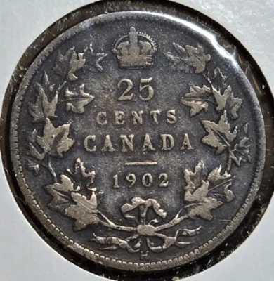 1902H Silver Canada 25 Cent, VF+ Condition. D-154 - RARE CANADIAN BEAUTY!!! - Image 1 of 2