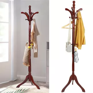 Premium Beech Wood Coat Rack Stand Tree Adjustable Coat Stand For Adults & Kids - Picture 1 of 16