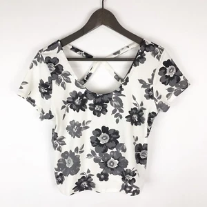 Prince & Fox Aeropostale Top Juniors Size XL Cropped White Gray Floral Print NWT - Picture 1 of 8