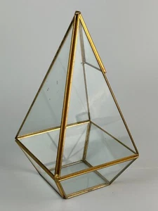 Vintage 9" Metal Glass Geometric Triangle Botanical Terrarium - Picture 1 of 3