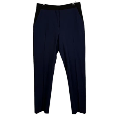 Barneys New York Co-op Wool Blend Stretch Trousers Navy Black Side Stripe Size 6 - Image 1 of 4