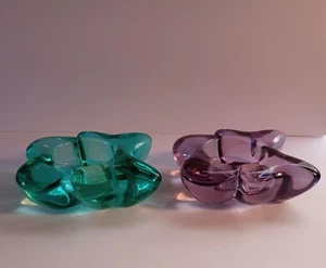 2 Waterford Marquis Kristall Schmetterling Kerzenständer Lila Grün Made Germany - Bild 1 von 6