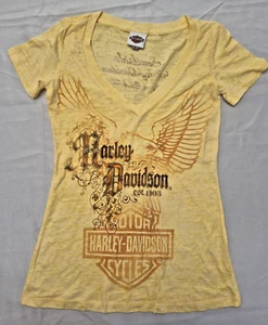 T-shirt donna Harley Davidson gialla scollo a V manica corta taglia M Virgina Beach - Foto 1 di 4