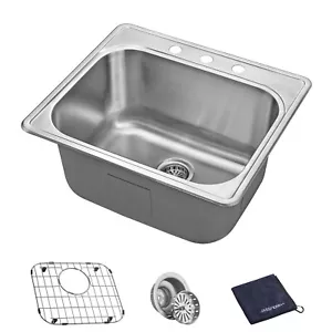 JASSFERRY 12inch Topmount Kitchen Sink 18Gauge T304 Drop in Stainless Steel Sink - Picture 1 of 7