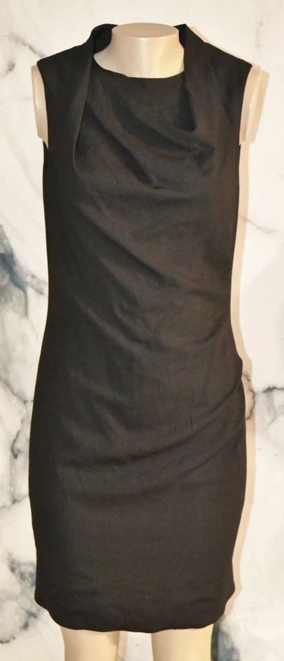 HALSTON HERITAGE NEW NWT Black Draped Sleeveless Dress 8 Lightweight Wool Blend - Image 1 of 4