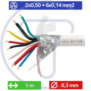Cavo per sistemi allarme, 2x0,50mm2 e 6x0,22mm2, 1 metro diametro 5,3mm, bianco - Imagen 1 de 2