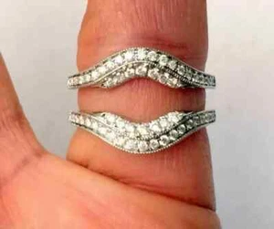2 Ct Round Cut Lab Created Diamond Wrap Enhancer Ring 14k White Gold Plated - Picture 1 of 3