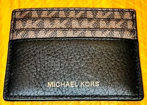 Michael Kors MK Card Holder Genuine Brown Black Wallet Purse Logo RRP$78 NEW TAG - Picture 1 of 13