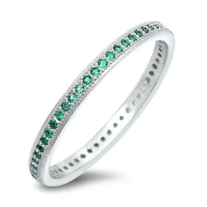 Green CZ Simple Elegant Eternity Ring New .925 Sterling Silver Band Sizes 4-10 - Picture 1 of 3