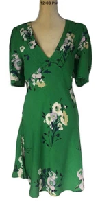 Free People Dress Flare Mini 2 Short Sleeve V-Neck Cocktail Green New - Picture 1 of 12