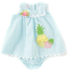 Bonnie Baby Girls 2-Piece Seersucker Striped Pineapple Dress Set-Size-18M or 24M - Picture 1 of 4