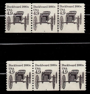 UNITED STATES, SCOTT # 2124, SET OF 2 STRIPS OF 3 PNC # 3 & 4 BUCKBOARD 1880s - Image 1 of 3