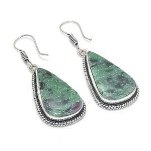 Ruby Zoisite Gemstone Handmade 925 Sterling silver Earring Size 1.75'' - Picture 1 of 1