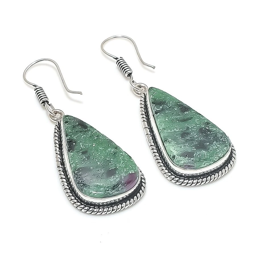 Ruby Zoisite Gemstone Handmade 925 Sterling silver Earring Size 1.75'' - Image 1 of 1