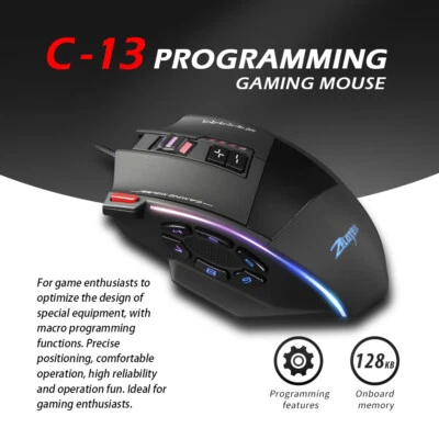 Zelotes C-13 Wired Gaming Mouse RGB Light Belt - Adjustable 10000DPI M9M2 - Image 1 of 4