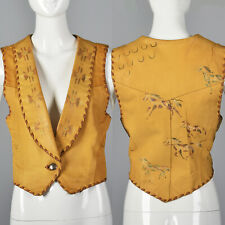 XS North Beach Leather 1990s Leather Vest Southwest Native American Style Horse