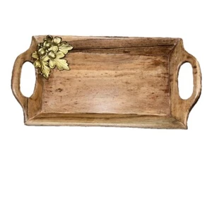 Wood Hostess Tray Acorns Fall Decor Handles Wooden #3 - Picture 1 of 3