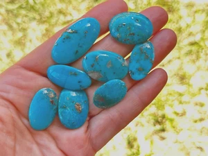 8 Pcs Stabilized Persian Turquoise & Pyrite Cabochons, Large Quantity Available - Picture 1 of 16