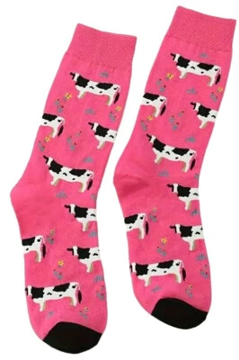 DAIRY COW Womens Pink Holstein Farm Fun Novelty Socks | One Size UK 4-7 EU 36-40 Foto 1 de 2
