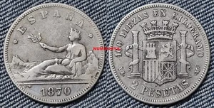 España 1 ª REPUBLICA 2 Pesetas plata 1870*1873. Peso actual 9,87 gr. - Picture 1 of 1