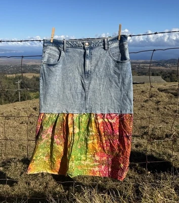Up cycled denim Boho western Festival midi skirt wild Fable   Size  16 - Image 1 of 4
