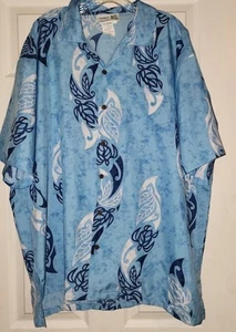 Camisa para hombre talla 2XL azul hawaiano abotonada tortuga marina 2X #50 - Imagen 1 de 4