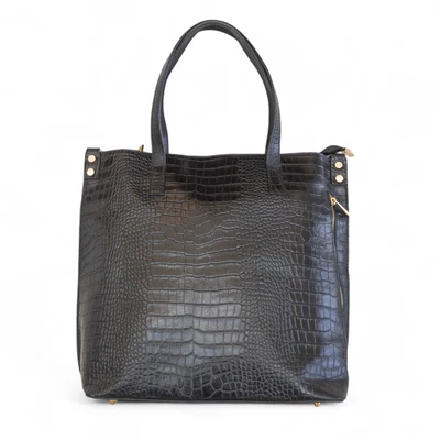 Italian Croc-Embossed Leather Tote / Crossbody — Made in Italy, Pristine - Image 1 of 4