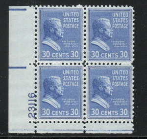 ALLY'S STAMPS US Plate Block Scott #830 30c Teddy Roosevelt [4] MNH F/VF [LL] - Picture 1 of 1