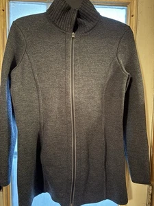 Cappotto maglione maglia Athleta Chill Chaser taglia L grigio misto lana zip intera finto collo - Foto 1 di 16