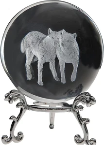 3D Wolf Kristallkugel mit Ständer, Wolf Figur Deko Glas Tier Kugel, Wölfe - Bild 1 von 12