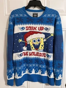 BoxLunch SpongeBob SquarePants Christmas Ugly Sweater Soak Up The Holidays Sz L - Picture 1 of 8