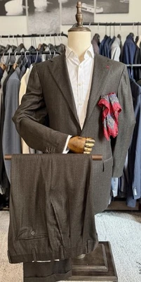 NEW Majestic Deep Forest Green Striped 100% Cashmere Kiton Suit 42L US 52L IT - Image 1 of 4