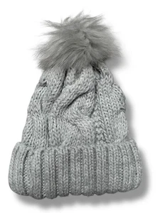 Light Grey Winter Bobble Beanie Hat with Pompom One Size Warm Knit Excellent - Picture 1 of 6