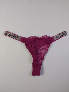 Victoria Secret Sz L Purple Lace Diamante Shine Strap Thong Very Sexy Panty NEW - Picture 1 of 4