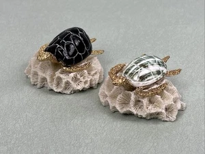 Gold Tone Sea Turtle Figure Figurine Statue On Coral Set Of 2 Decorative - Picture 1 of 5