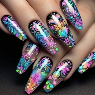 ATAÚD FLACO *UTOPÍA* ¡Juego de pegamento prensado con 24 puntas de uñas coloridas con cubierta completa! Foto 1 de 3