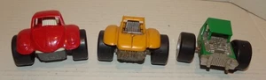 3 Vintage Structo Weird Wheels 2 Wheeled Green / Yellow / Red Diecast Car 1970 - Picture 1 of 8