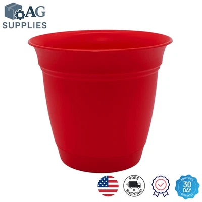 Versátil maceta de plástico rojo de 6" con platillo - Ligera y resistente a la intemperie Foto 1 de 4