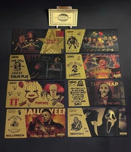 24k Gold Foil Plated Horror Movie Banknote Set Of 8  Movie Collectible With COA - Picture 1 of 2