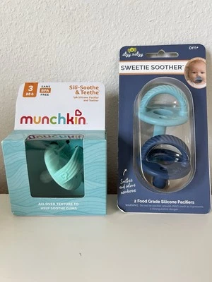 Mordedor Munchkin y 2 chupetes chupetes Sweetie - Silicona 0m+/3m+ Foto 1 de 4